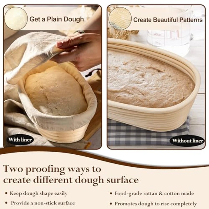P&P CHEF Sourdough Bread Proofing Basket Set of 4, 10 Inch Oval Dough Proofing Bowls, Sourdough Bread Baking Supplies for Bakers, Handmade Rattan Baskets with Cloth Liner by P&P CHEF - Image 4