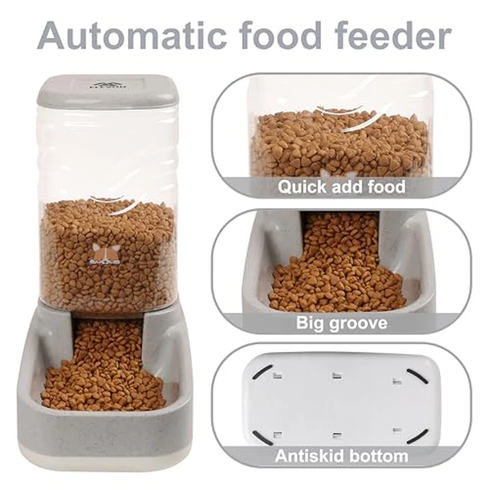 Elevon Automatic Cat Feeder, Gravity Food and Water Dispenser Bowl Set for Small Medium Dogs Animals, Pet Feeder Dispenser Storage Food, 3.8L Large Capacity, White & Gray by Elevon - Image 3