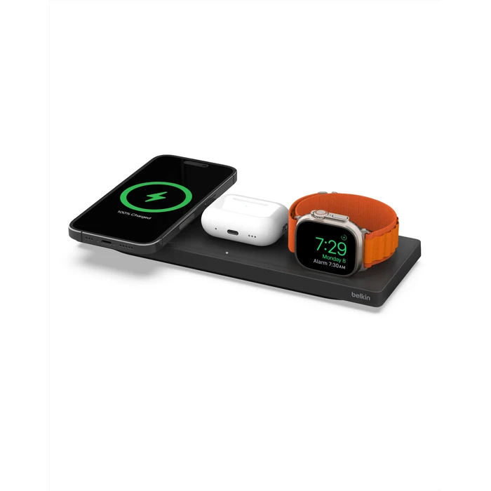 Belkin MagSafe 3-in-1 Wireless Charging Pad - Fast Wireless Charging for Apple Watch, iPhone 14, iPhone 13 & iPhone 12 Series, & AirPods - MagSafe Charging Station for Multiple Devices - Black by Belkin - Image 1