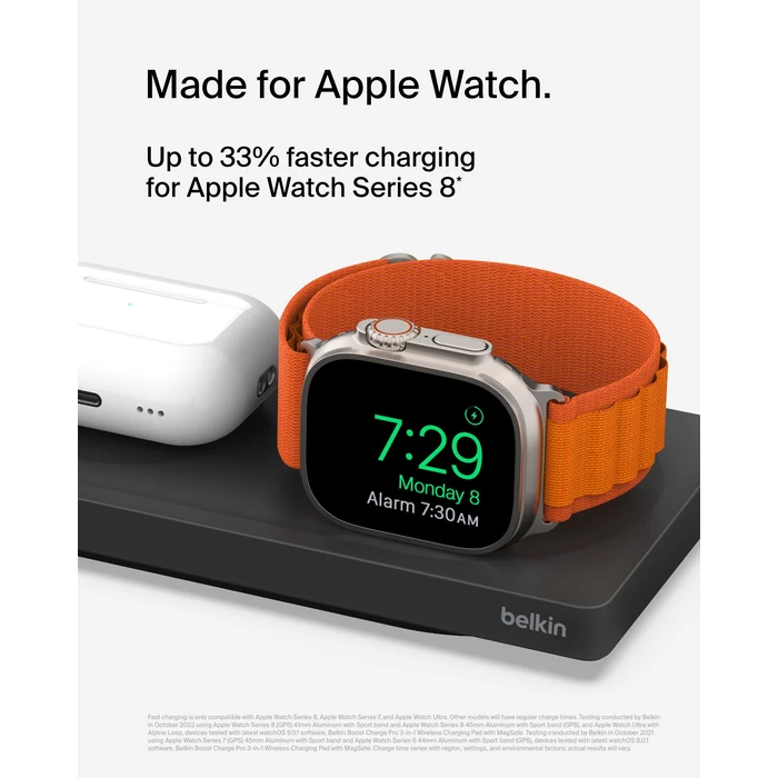 Belkin MagSafe 3-in-1 Wireless Charging Pad - Fast Wireless Charging for Apple Watch, iPhone 14, iPhone 13 & iPhone 12 Series, & AirPods - MagSafe Charging Station for Multiple Devices - Black by Belkin - Image 2