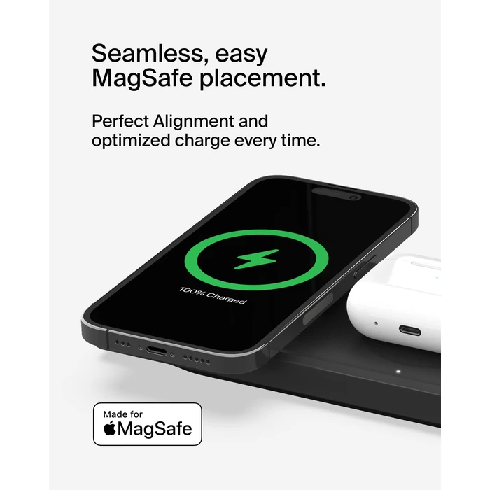 Belkin MagSafe 3-in-1 Wireless Charging Pad - Fast Wireless Charging for Apple Watch, iPhone 14, iPhone 13 & iPhone 12 Series, & AirPods - MagSafe Charging Station for Multiple Devices - Black by Belkin - Image 3