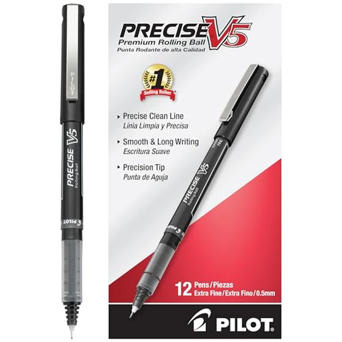 Pilot Precise V5 Rollerball Pens, Extra Fine Point 0.5 mm Black Pens, Black, Pack of 12 - Ideal for School, Journaling & Office Writing by PILOT - Used - Like New condition