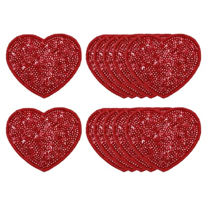 MECCANIXITY 12 Pcs Sequin Heart Iron on Patches, 2.7 x 2.4 Inch Embroidery Sequin Patches for Clothing Repair Backpack Shoes Decoration, Bright Red by MECCANIXITY - Used - Very Good condition - US$11.43