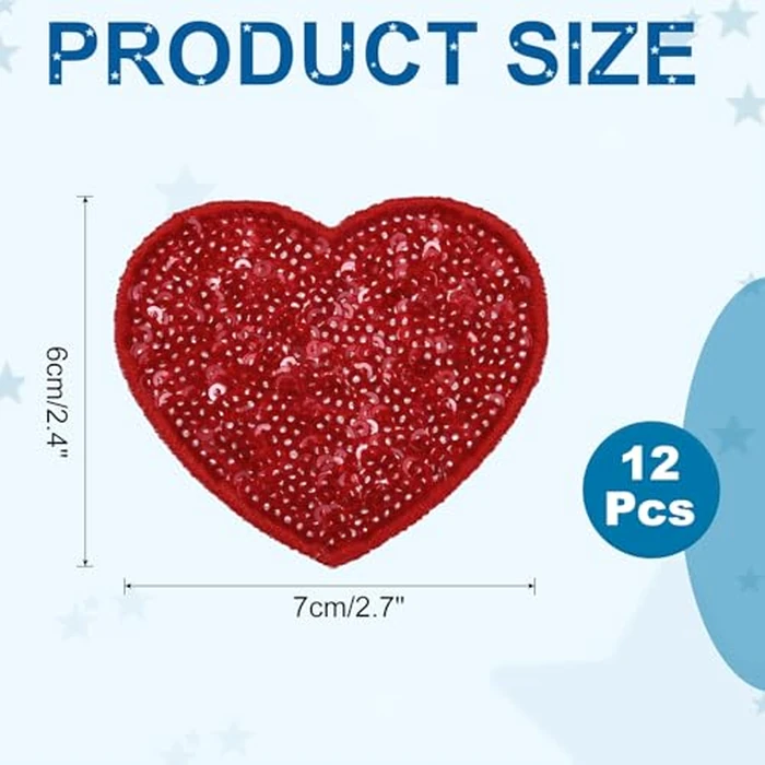 MECCANIXITY 12 Pcs Sequin Heart Iron on Patches, 2.7 x 2.4 Inch Embroidery Sequin Patches for Clothing Repair Backpack Shoes Decoration, Bright Red by MECCANIXITY - Image 2