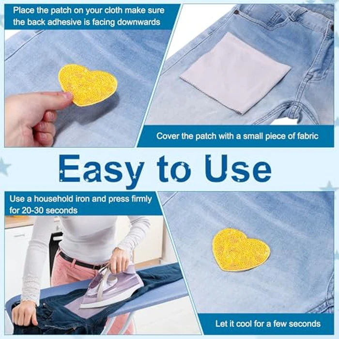 MECCANIXITY 12 Pcs Sequin Heart Iron on Patches, 2.7 x 2.4 Inch Embroidery Sequin Patches for Clothing Repair Backpack Shoes Decoration, Bright Red by MECCANIXITY - Image 4