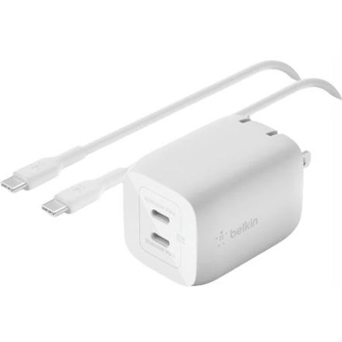 Belkin BoostCharge Pro Dual USB-C GaN Wall Charger with PPS 65W + USB-C to USB-C Cable - White by Belkin - Image 1