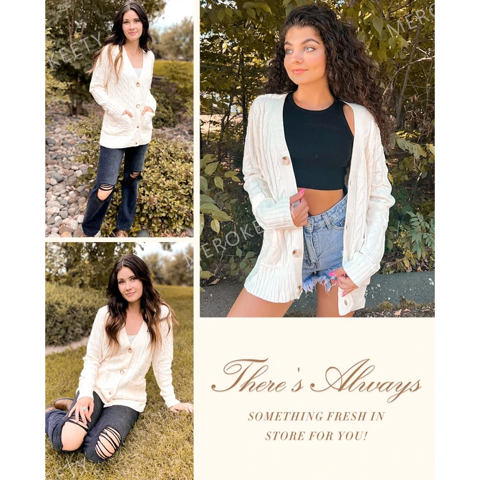 MEROKEETY Women's 2025 Fall Cable Knit Cardigan Sweater Chunky Button Up Open Front Long Sleeve Outwear Coat,Beige,L by MEROKEETY - Image 1