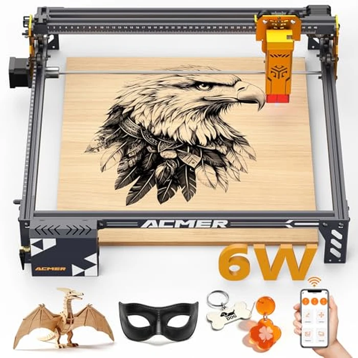 Acmer P1 S Pro Laser Engraver, 6W (6000mW) Laser Engraving & Cutting Machine with 380x370mm Large Area, WiFi Function, Engraves Wood Acrylic Leather Glass Metal, for DIY and Crafts by ACMER - Used - Like New condition