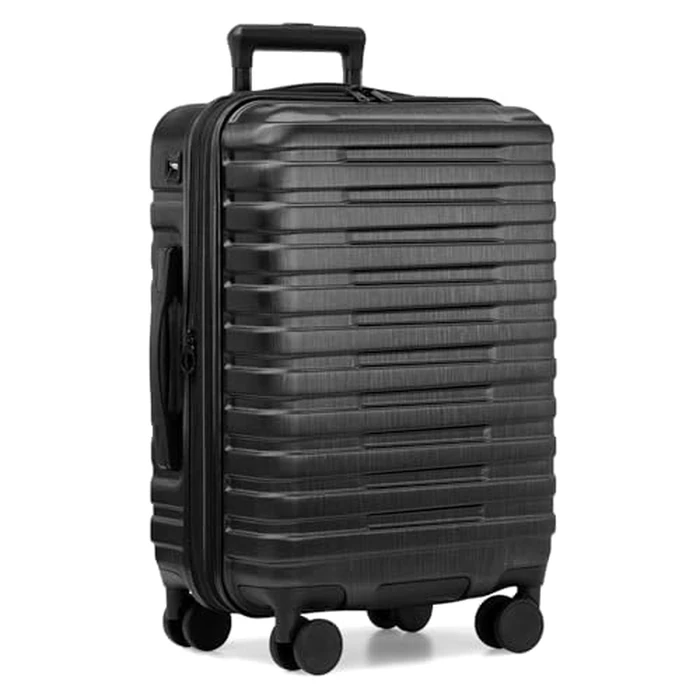 U.S. Traveler Boren Polycarbonate Hardside Rugged Travel Suitcase Luggage with 8 Spinner Wheels, Aluminum Handle, Carry-on 22-Inch, USB Port, Black by U.S. Traveler - Used - Very Good condition