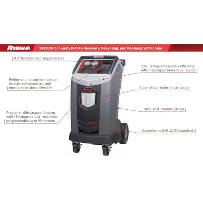 Robinair 34288NI Economy R-134a Refrigerant Recovery, Recycling, and Recharging Machine for Standard (Non-Hybrid) Automotive A/C Systems by Robinair - Image 2