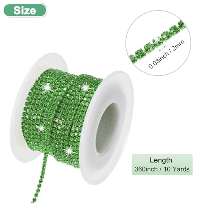 M METERXITY Crystal Rhinestone Close Chain, 2 mm 10 Yards Crystal Single Row Trimming Claw Cup Chain Roll for Sewing Crafts/DIY Decoration/Jewelry Crafts [Light Green] by M METERXITY - Image 3