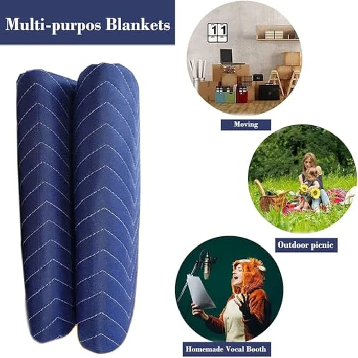 4 Pack Moving Blankets Heavy Duty 80"x72" Quilted Packing Blankets for Moving Furniture Padded Shipping Furniture Mover Blue by U HOMOVING - Image 7