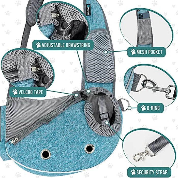 PetAmi Dog Sling Carrier for Small Dogs, Puppy Carrier Sling Purse, Dog Bags For Traveling, Carrying Bag to Wear Medium Cat, Adjustable Crossbody Pet Sling Travel, Poop Bag Dispenser, Max 10 lbs, Blue by PetAmi - Image 3