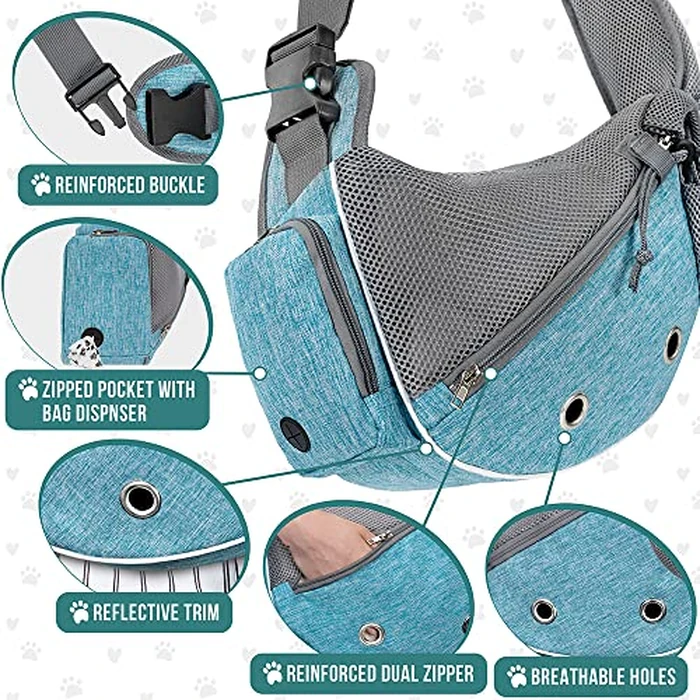 PetAmi Dog Sling Carrier for Small Dogs, Puppy Carrier Sling Purse, Dog Bags For Traveling, Carrying Bag to Wear Medium Cat, Adjustable Crossbody Pet Sling Travel, Poop Bag Dispenser, Max 10 lbs, Blue by PetAmi - Image 4