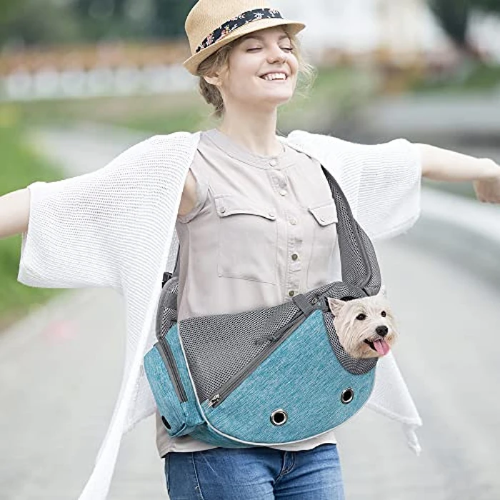 PetAmi Dog Sling Carrier for Small Dogs, Puppy Carrier Sling Purse, Dog Bags For Traveling, Carrying Bag to Wear Medium Cat, Adjustable Crossbody Pet Sling Travel, Poop Bag Dispenser, Max 10 lbs, Blue by PetAmi - Image 5