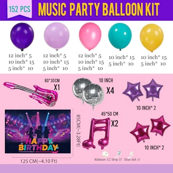 Purple pink teal kpop theme Balloon Arch Garland Kit with backdrop Musical symbols Disco Star mylar balloons for kpop music Birthday Decorations Y2K Concert Movies Tv fans Party Supplies by LuftParty - Image 6