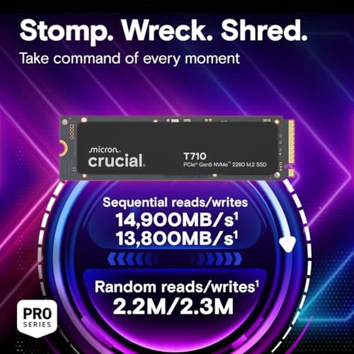 Crucial T710 PCIe Gen5 NVMe 2TB SSD, Up to 14,900 MB/s, Laptop & Desktop Compatible (PC), for Creatives and Hardcore Gamers, Solid State Drive, Includes 1Mo Adobe CC - CT2000T710SSD8-01 by Crucial - Image 2