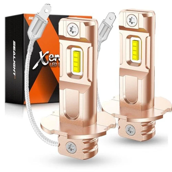 SEALIGHT H3 LED Fog Light Bulb, Upgrade 13000LM 600% Super Brighter 1:1 Mini Size Plug-n-Play, Super Heat Dissipation Performance, H3ll H3 Led Bulb Fog Lights for Car, Truck, SUV, Pack of 2 by SEALIGHT - Used - Like New condition