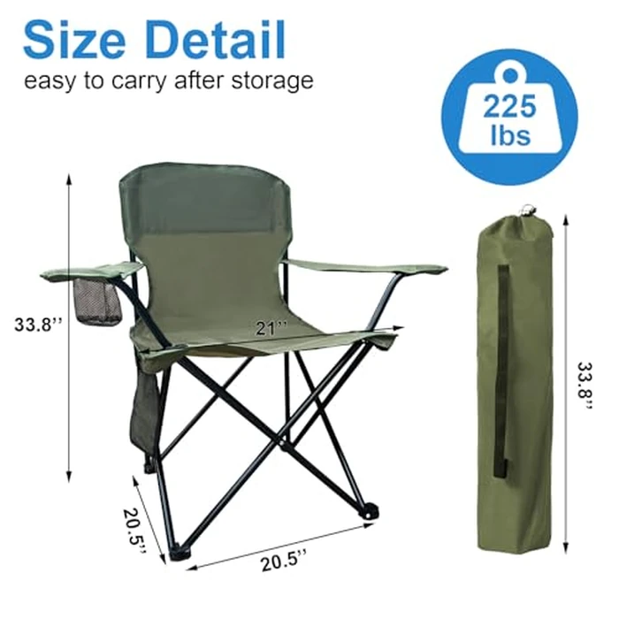 VOYSIGN Camping Folding Chair with Cup Holder & Storage Pocket - 5.5lbs Lightweight, 225lb Capacity Portable Camp Chairs for Outdoor, Hiking, Hunting, Sports, Green by VOYSIGN - Image 2
