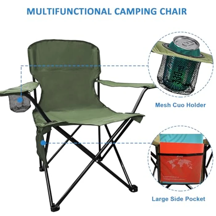 VOYSIGN Camping Folding Chair with Cup Holder & Storage Pocket - 5.5lbs Lightweight, 225lb Capacity Portable Camp Chairs for Outdoor, Hiking, Hunting, Sports, Green by VOYSIGN - Image 3