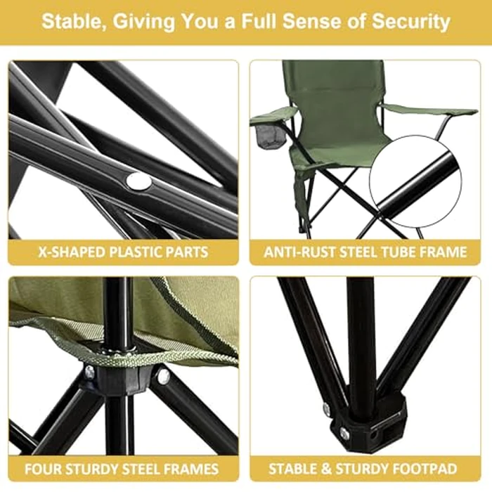 VOYSIGN Camping Folding Chair with Cup Holder & Storage Pocket - 5.5lbs Lightweight, 225lb Capacity Portable Camp Chairs for Outdoor, Hiking, Hunting, Sports, Green by VOYSIGN - Image 4