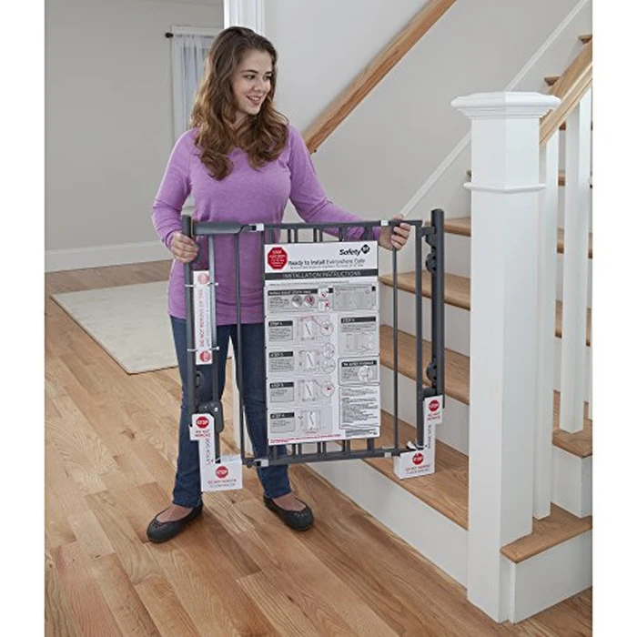 Safety 1st Ready to Install Baby Gate - 29-42" Wide, 30" Tall, Fully Assembled. Hardware Mounted, Swing Open Gate, Top of Stairs, Between Rooms, Easy to Install, Grey by Safety 1st - Image 2