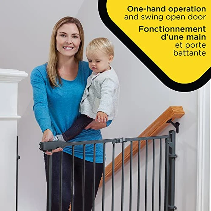 Safety 1st Ready to Install Baby Gate - 29-42" Wide, 30" Tall, Fully Assembled. Hardware Mounted, Swing Open Gate, Top of Stairs, Between Rooms, Easy to Install, Grey by Safety 1st - Image 5