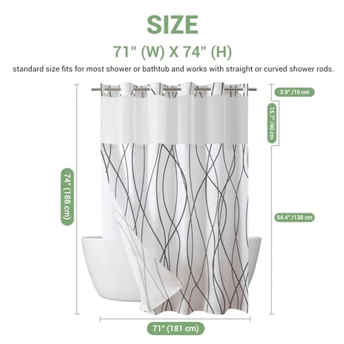 ECUCM Shower Curtain with Snap in Removable Liner for Bathroom Bathtubs, Shower Curtain Liner with 2 Magnets, Polyester Waterproof Fabric with See Through Mesh Top Window, (Grey White, 71" W X 74" H) by ECUCM - Image 7