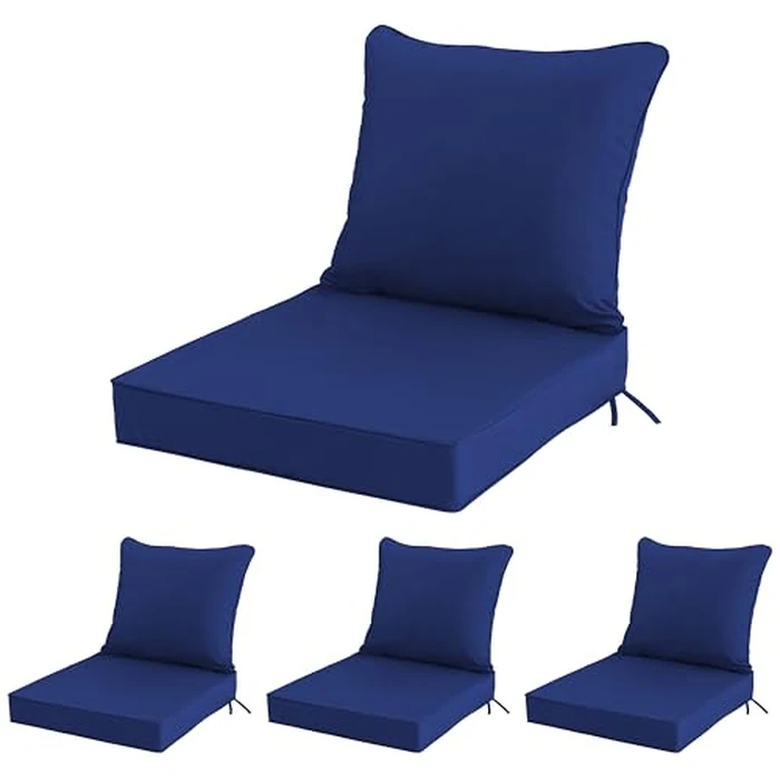 24x24 Inch Outdoor Chair Cushions Set of 4, Patio Furniture Cushions - Removable Cover, Water-Repellent, Fade-Resistant, Non-Slip Bottom & Straps, Replacement for Deep Seat Sofa & Couch - Navy by Honorbox - Used - Like New condition