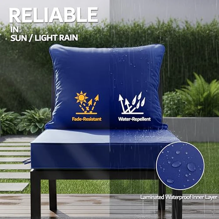 24x24 Inch Outdoor Chair Cushions Set of 4, Patio Furniture Cushions - Removable Cover, Water-Repellent, Fade-Resistant, Non-Slip Bottom & Straps, Replacement for Deep Seat Sofa & Couch - Navy by Honorbox - Image 3