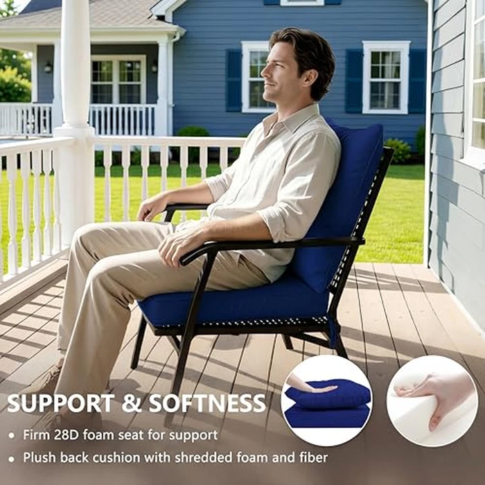 24x24 Inch Outdoor Chair Cushions Set of 4, Patio Furniture Cushions - Removable Cover, Water-Repellent, Fade-Resistant, Non-Slip Bottom & Straps, Replacement for Deep Seat Sofa & Couch - Navy by Honorbox - Image 4