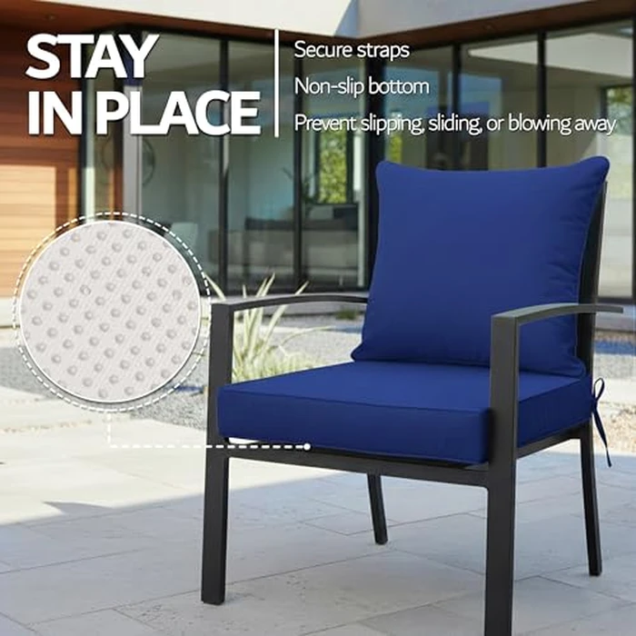 24x24 Inch Outdoor Chair Cushions Set of 4, Patio Furniture Cushions - Removable Cover, Water-Repellent, Fade-Resistant, Non-Slip Bottom & Straps, Replacement for Deep Seat Sofa & Couch - Navy by Honorbox - Image 5