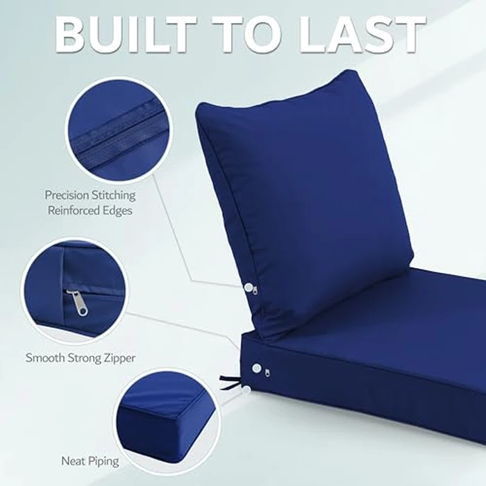 24x24 Inch Outdoor Chair Cushions Set of 4, Patio Furniture Cushions - Removable Cover, Water-Repellent, Fade-Resistant, Non-Slip Bottom & Straps, Replacement for Deep Seat Sofa & Couch - Navy by Honorbox - Image 6