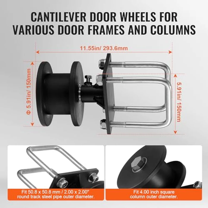 VEVOR Sliding Gate Kit, Rolling Gate Hardware Kit w/H-Shaped Wheel Groove for Cantilever Sliding Gates and Rolling Door, Sliding Gate Rollers w/ 4 Track Wheels, Heavy Duty Sliding Roller,Black by VEVOR - Image 4
