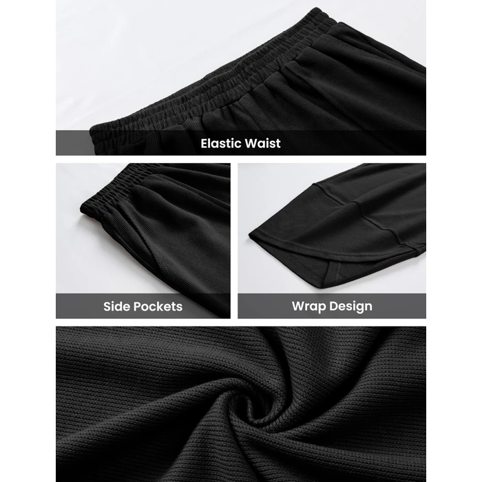 Himosyber Women Cotton Pants Wide Leg Pants Casual Loose Baggy Elastic Waist Beach Palazzo Harem Pants (Black-S) by Himosyber - Image 4