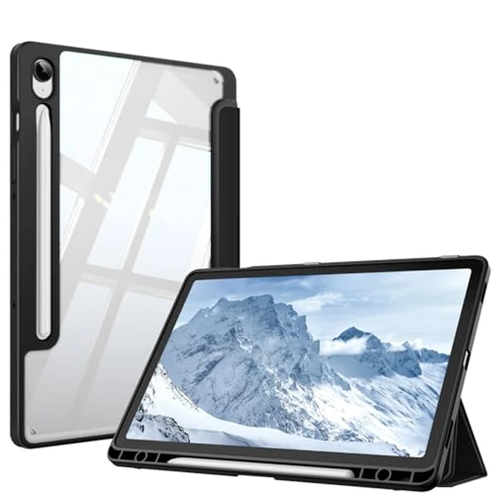 Fintie Hybrid Slim Case for Samsung Galaxy Tab S10 Lite/ S10 FE/ S9 FE 10.9 Inch/Tab S9 11 Inch with S Pen Holder, Shockproof Cover with Clear Transparent Back Shell, Auto Wake/Sleep, Black by FINTIE - Image 1