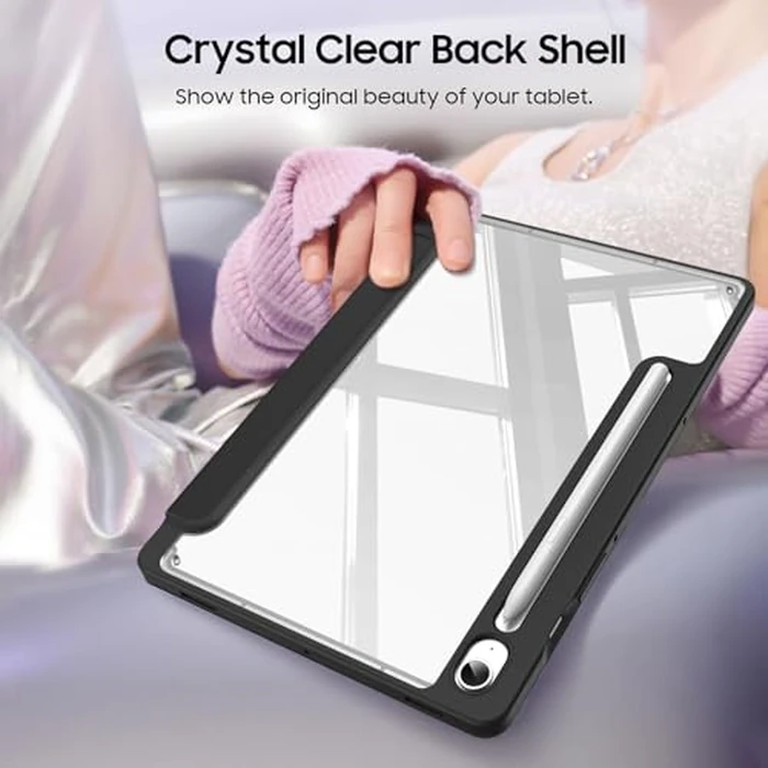 Fintie Hybrid Slim Case for Samsung Galaxy Tab S10 Lite/ S10 FE/ S9 FE 10.9 Inch/Tab S9 11 Inch with S Pen Holder, Shockproof Cover with Clear Transparent Back Shell, Auto Wake/Sleep, Black by FINTIE - Image 3
