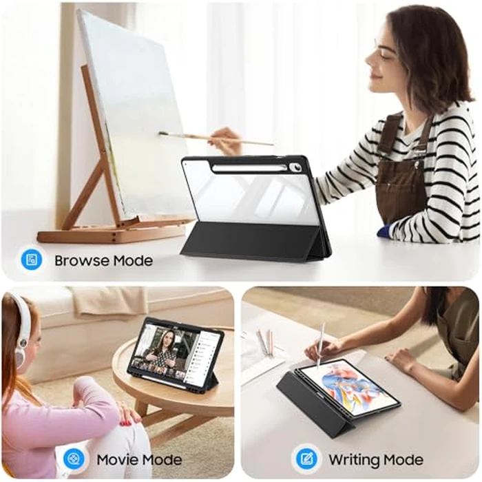 Fintie Hybrid Slim Case for Samsung Galaxy Tab S10 Lite/ S10 FE/ S9 FE 10.9 Inch/Tab S9 11 Inch with S Pen Holder, Shockproof Cover with Clear Transparent Back Shell, Auto Wake/Sleep, Black by FINTIE - Image 4