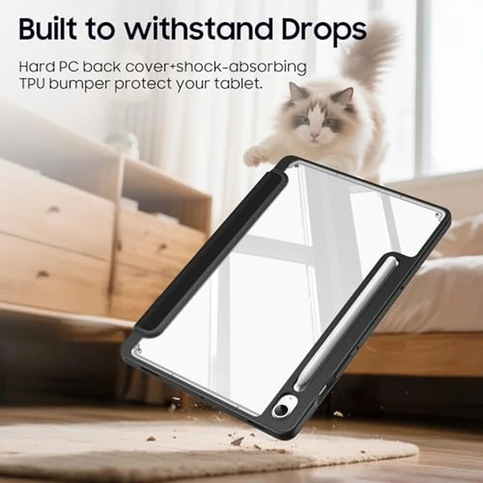 Fintie Hybrid Slim Case for Samsung Galaxy Tab S10 Lite/ S10 FE/ S9 FE 10.9 Inch/Tab S9 11 Inch with S Pen Holder, Shockproof Cover with Clear Transparent Back Shell, Auto Wake/Sleep, Black by FINTIE - Image 9
