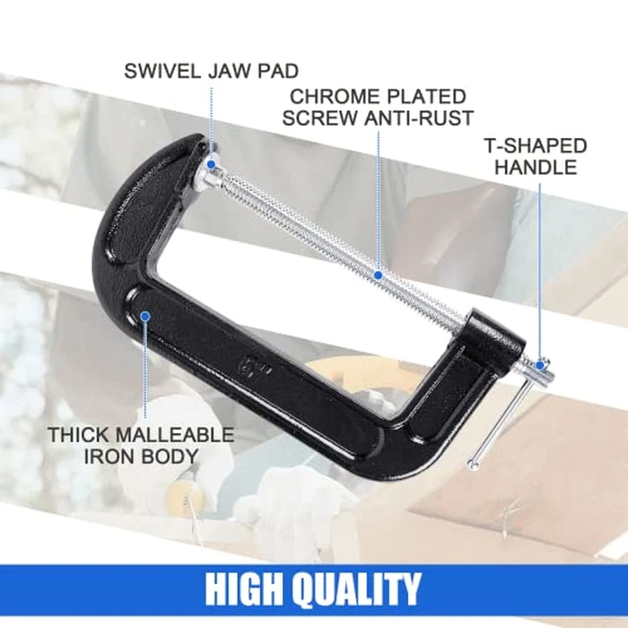 8 Pcs C Clamp 6 Inch Heavy Duty Steel C Clamp Set Cast Iron Frame Sliding T-Handle More Stability Massive Clamps for Woodworking, Welding, Building, Automotive Applications (Black) by MYFAMIREA - Image 3
