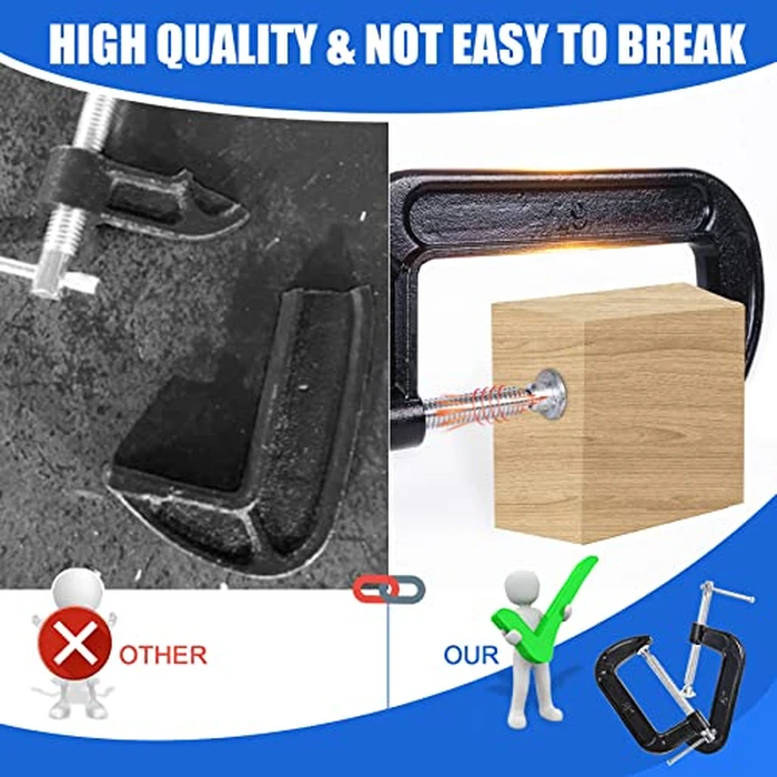 8 Pcs C Clamp 6 Inch Heavy Duty Steel C Clamp Set Cast Iron Frame Sliding T-Handle More Stability Massive Clamps for Woodworking, Welding, Building, Automotive Applications (Black) by MYFAMIREA - Image 5