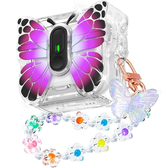 R-fun for AirPods 4 Case Butterfly Artistry - Auto Pop-Up Lid & Kickstand Function, Military-Grade 360 degrees Protection with Beautiful Bracelet & Cleaning Kit for AirPods 4th Gen 2024,Black Rose Red by R-fun - Image 1