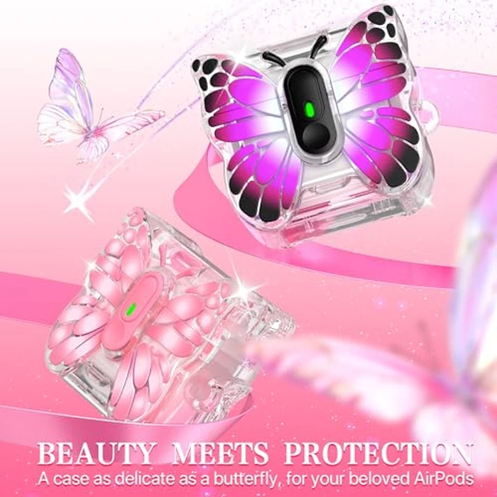 R-fun for AirPods 4 Case Butterfly Artistry - Auto Pop-Up Lid & Kickstand Function, Military-Grade 360 degrees Protection with Beautiful Bracelet & Cleaning Kit for AirPods 4th Gen 2024,Black Rose Red by R-fun - Image 4