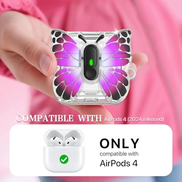 R-fun for AirPods 4 Case Butterfly Artistry - Auto Pop-Up Lid & Kickstand Function, Military-Grade 360 degrees Protection with Beautiful Bracelet & Cleaning Kit for AirPods 4th Gen 2024,Black Rose Red by R-fun - Image 7