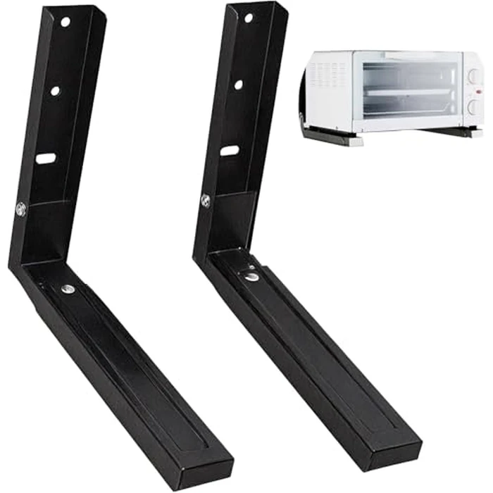 Krbnk Microwave Mount, Folding Shelf Brackets, Foldable, Retractable, Adjustable Microwave Oven Wall Mount, Suitable for Use in Home Kitchens (Black) by Krbnk - Used - Like New condition - CA$24.35