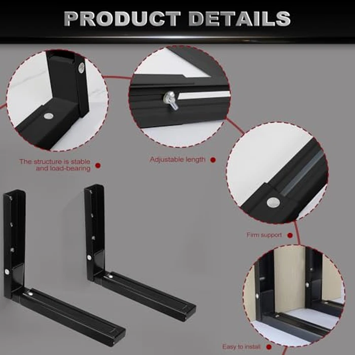 Krbnk Microwave Mount, Folding Shelf Brackets, Foldable, Retractable, Adjustable Microwave Oven Wall Mount, Suitable for Use in Home Kitchens (Black) by Krbnk - Image 3