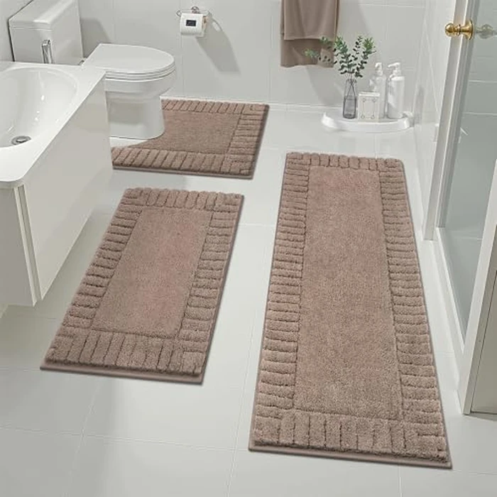 Pauwer Bathroom Rugs Sets 3 Piece Bathroom Shower Rugs with U-Shaped Contour Toilet Mat Absorbent Microfiber Plush Bath Mats Non Slip Bath Rugs Machine Washable Shaggy Bath Mat Set, Coffee by Pauwer - Used - Very Good condition
