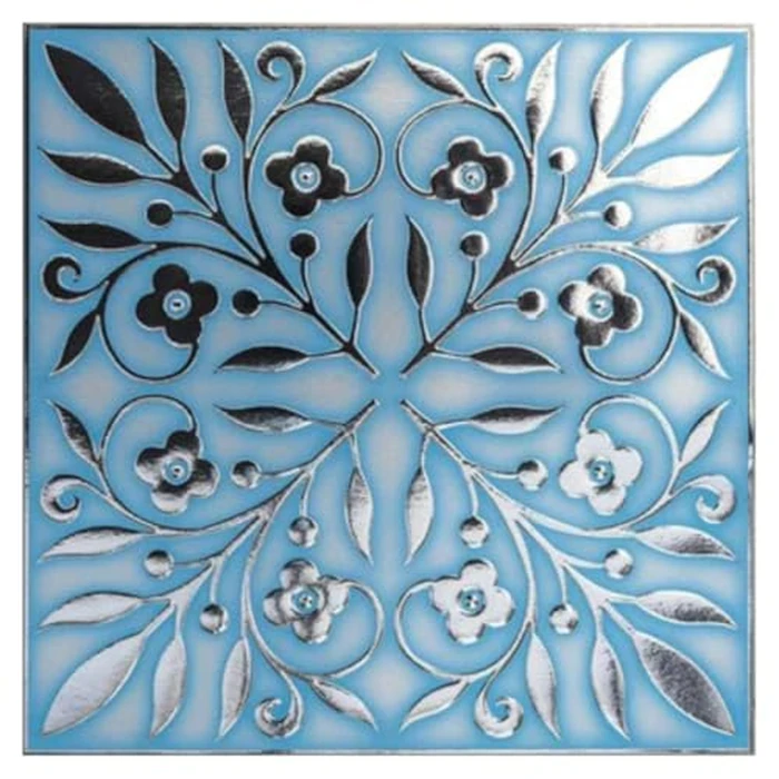 Main Street 24-Pack of 8 x 8" Wallpaper Tiles Peel and Sitck in Blue and Silver Leaves Design for Kitchen Backsplash, Renter Friendly, Paper Wall Tiles for Your Home and DIY Projects by Main Street - Image 1