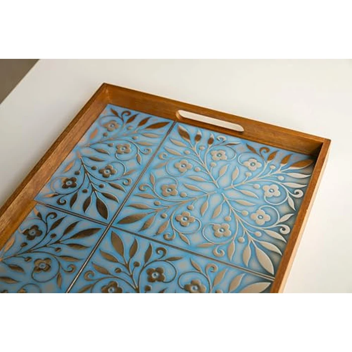 Main Street 24-Pack of 8 x 8" Wallpaper Tiles Peel and Sitck in Blue and Silver Leaves Design for Kitchen Backsplash, Renter Friendly, Paper Wall Tiles for Your Home and DIY Projects by Main Street - Image 4