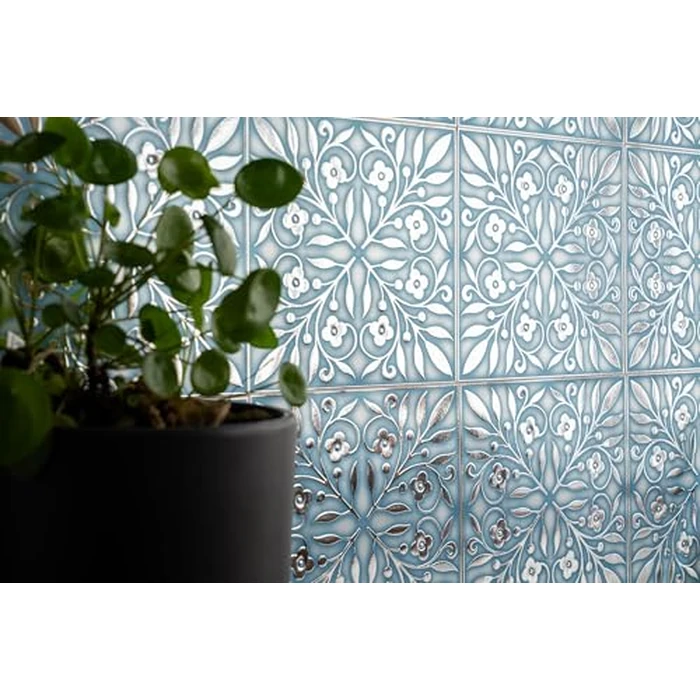 Main Street 24-Pack of 8 x 8" Wallpaper Tiles Peel and Sitck in Blue and Silver Leaves Design for Kitchen Backsplash, Renter Friendly, Paper Wall Tiles for Your Home and DIY Projects by Main Street - Image 5